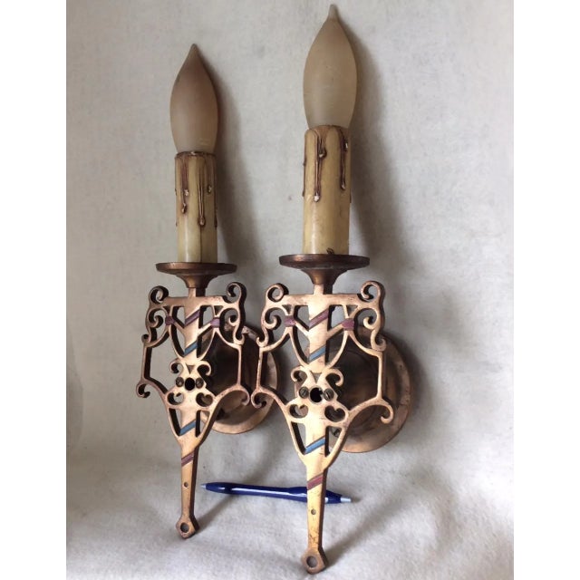 Art Deco Antique Bronze Wall Sconces, Elegant Art Deco Lighting, Home Decor For Sale - Image 3 of 6