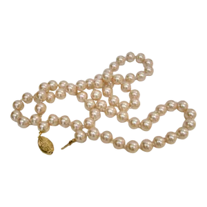 Givenchy Vintage Glass Pearl Champagne Hand Knotted "G G" Logo Clasp Necklace