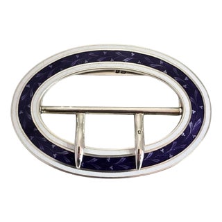 Antique Edwardian Sterling Silver Guilloché Enamel Buckle, 1910 For Sale