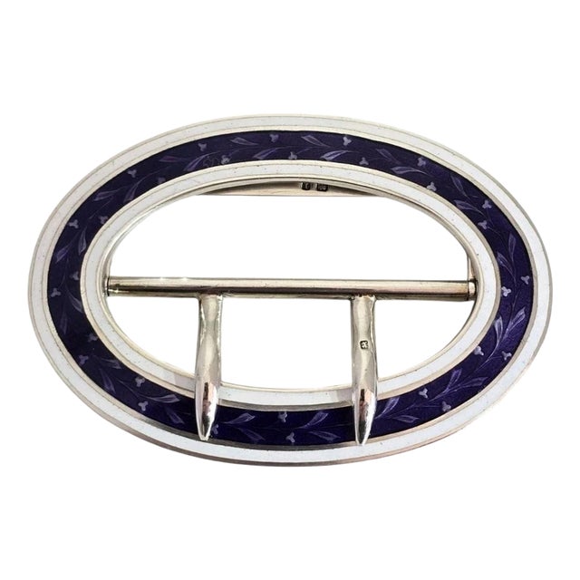 Antique Edwardian Sterling Silver Guilloché Enamel Buckle, 1910 For Sale