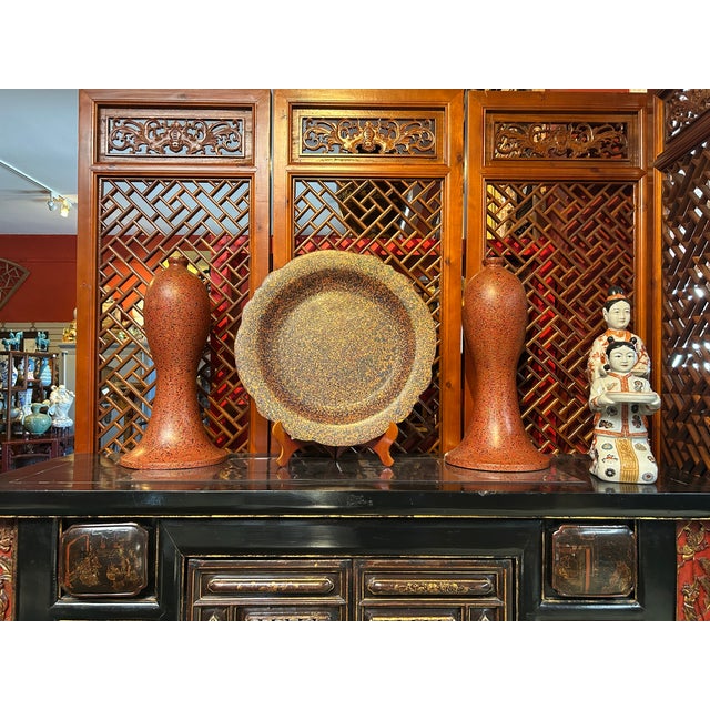 Chinoiserie Handmade Blood Red Multi-Layer Lacquer Wood Display Disc Plate For Sale - Image 3 of 11