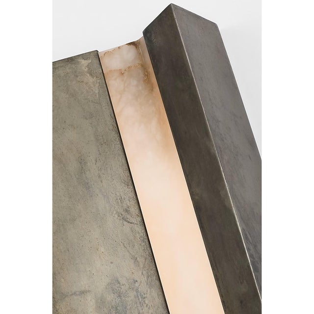 Metal Anne-Marie Barton for Visual Comfort Signature Austera 32" Sconce in Mottled Pewter with Alabaster For Sale - Image 7 of 11