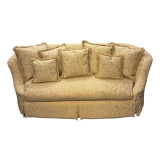 Vintage Thomasville Traditional English Style Ivory Print Tufted Sofa For Sale