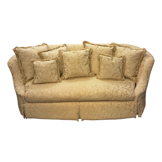 Vintage Thomasville Traditional English Style Ivory Print Tufted Sofa For Sale