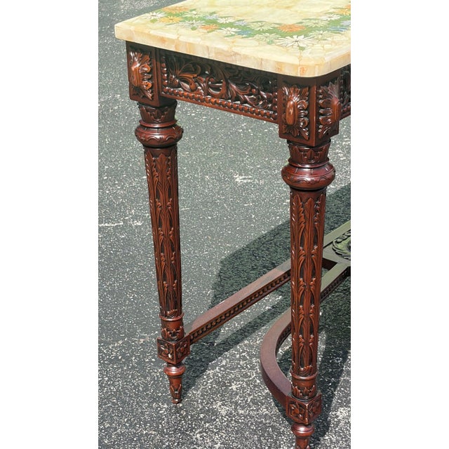 French 1970s Louis XVI Pietra Dura Console Entirely Inlaid Semi Precious Stone For Sale - Image 3 of 5