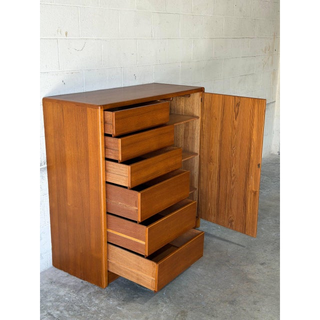 Teak Tall Dresser With 6-Drawers and Interior Shelving Danish Mid-Century Modern 1970s For Sale In Los Angeles - Image 6 of 12