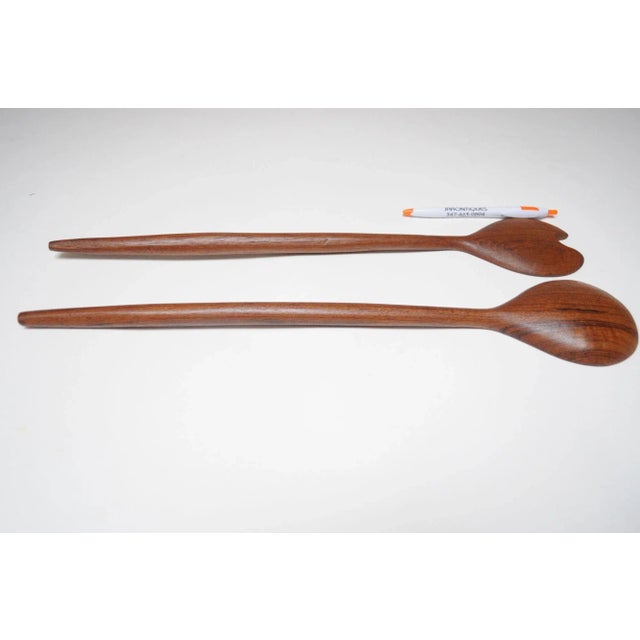 1960s Mid-Century Scandinavian Modern Extra Long Teakwood Salad Tongs For Sale - Image 5 of 8