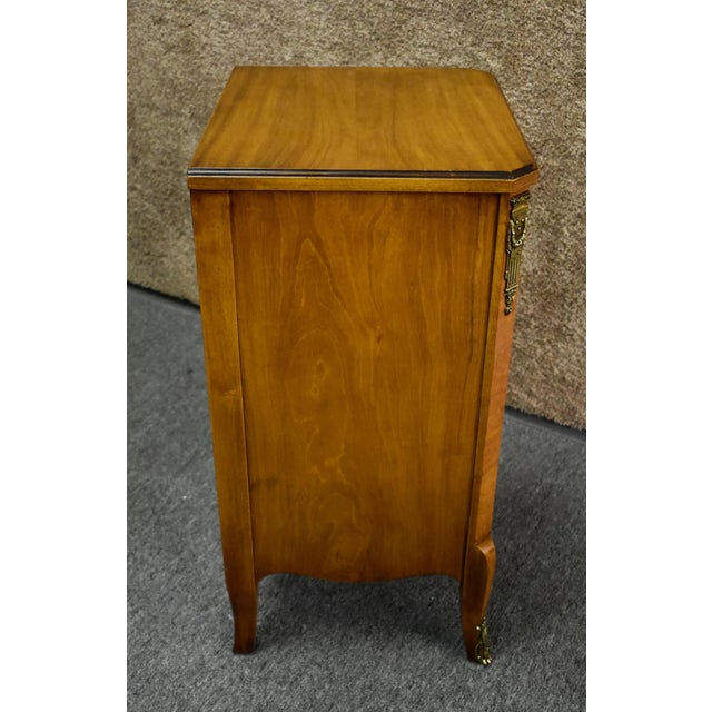 Vintage Satinwood Nightstand French Style Brass Ormolu Inlaid Bedside Table For Sale In Philadelphia - Image 6 of 12