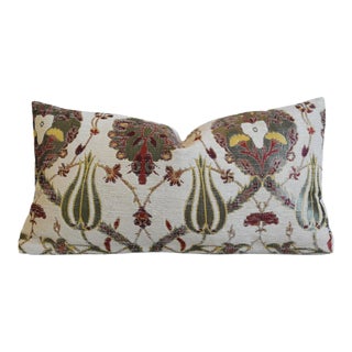 French Designer Velvety Chenille Floral Botanical Feather/Down Pillow For Sale