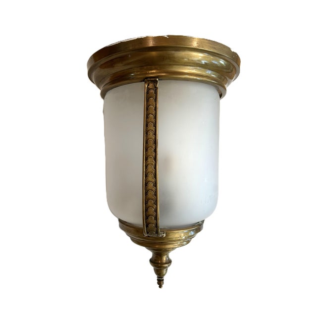 Vintage Victorian Frosted Glass/Brass Flush Mount Ceiling Light For Sale In New York - Image 6 of 6