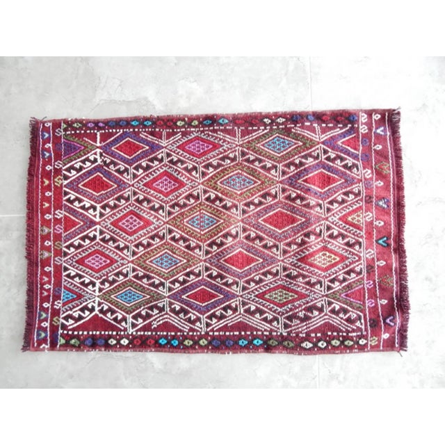 Raspberry Red Vintage Geometrical Turkish Cicim Kilim Rug 1′10″ × 2′9″ For Sale - Image 8 of 8