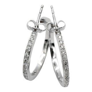 18k(750) Solid White Gold Natural Diamond Hoop Earrings, A Pair For Sale
