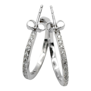 18k(750) Solid White Gold Natural Diamond Hoop Earrings, A Pair