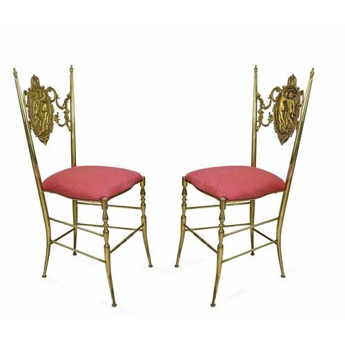 Red Mid-20th Century Neo-Classical Brass Chairs, Set of 2 For Sale - Image 8 of 9