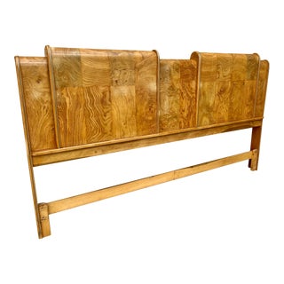 Vintage Mid Century Hollywood Regency Burlwood King Size Headboard by American of Martinsville Furniture For Sale