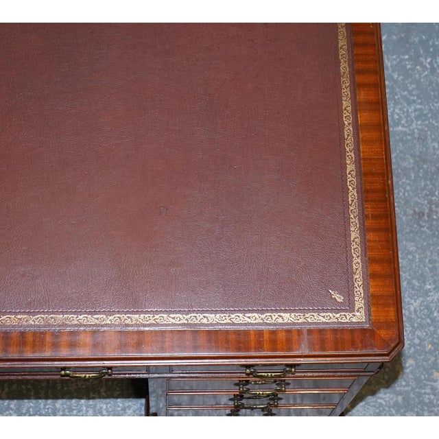 Burgundy Embossed Leather Top Twin Pedestal Desk from Globe Wernicke For Sale - Image 14 of 18