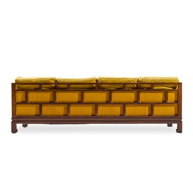 Michael Taylor for Baker Furniture Far East Collection Mid Century Walnut Sofa For Sale In Chicago - Image 6 of 10