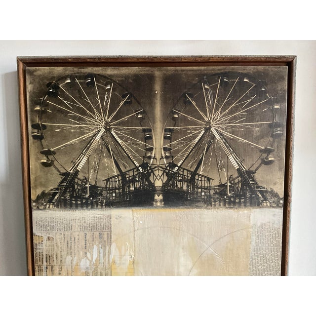 Vintage Abstract Mixed Media Collage — "Double Wheel" For Sale - Image 4 of 17