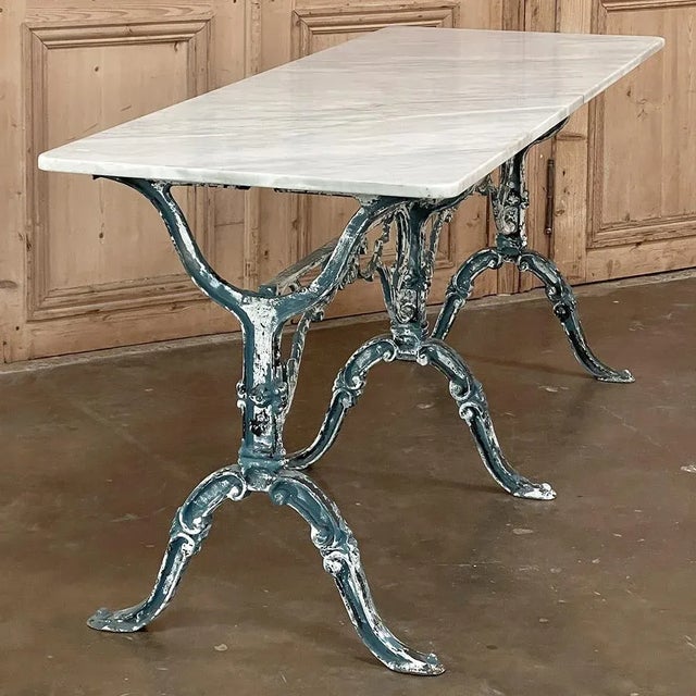 19th Century French Cast Iron Cafe Table ~ Sofa Table With Carrara Marble For Sale In Dallas - Image 6 of 13