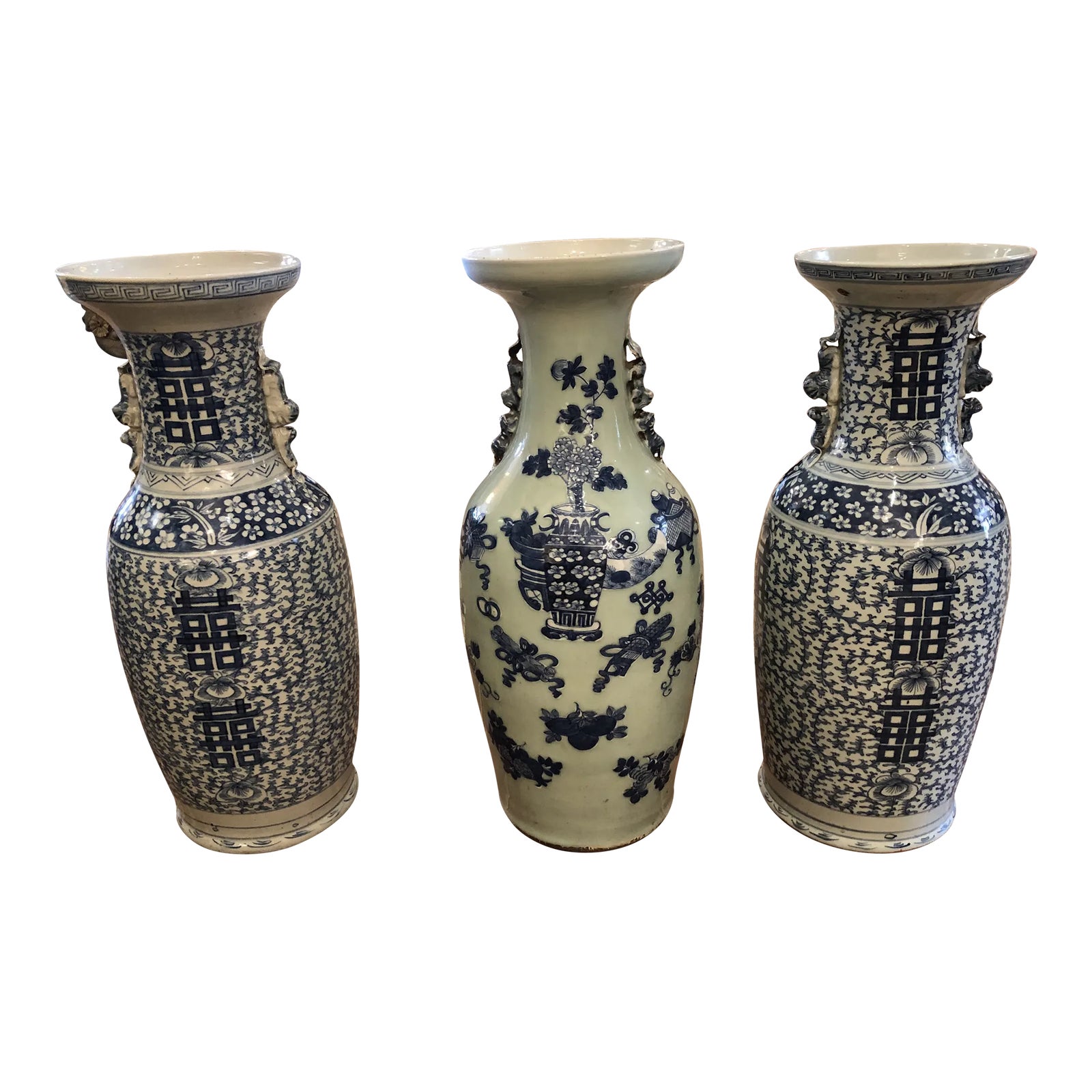 Large Collection of Blue & White Chinese Vases Set of 3 Chairish