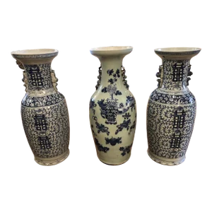 Large Collection of Blue & White Chinese Vases -Set of 3