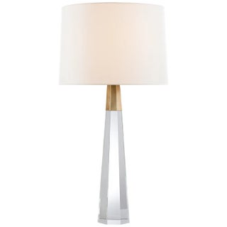 AERIN for Visual Comfort Signature Olsen Table Lamp in Crystal & Hand-Rubbed Antique Brass with Linen Shade For Sale