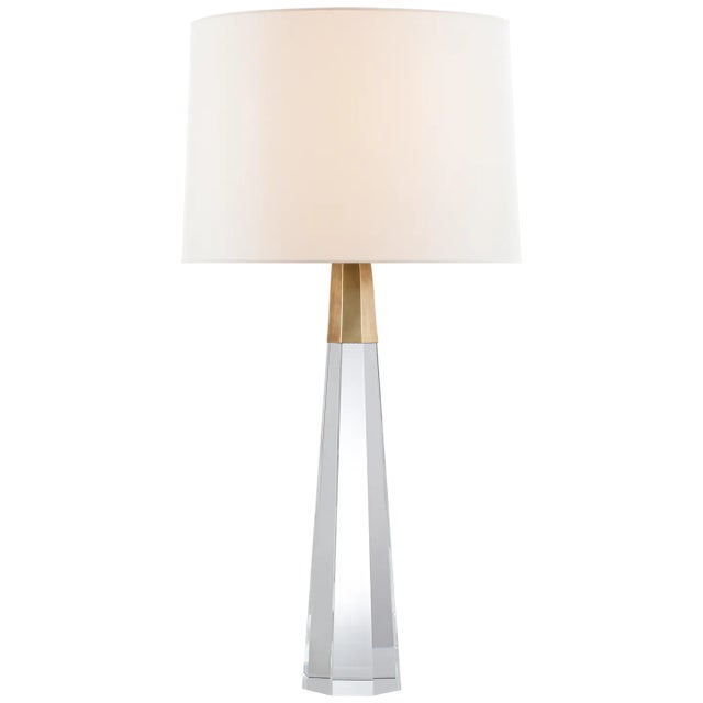 AERIN for Visual Comfort Signature Olsen Table Lamp in Crystal & Hand-Rubbed Antique Brass with Linen Shade For Sale