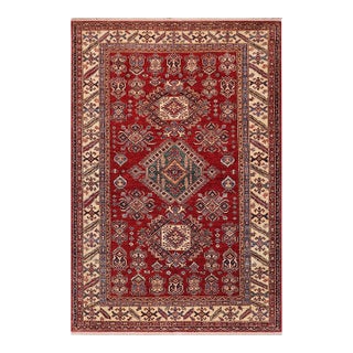 Southwestern Super Kazak Red/Beige Wool Rug - 5'7'' X 8'8'' For Sale