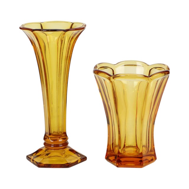 Art Deco Luxval Series Américain Vases in Amber Glass from Val Saint Lambert, 1935, Set of 2 For Sale - Image 18 of 18