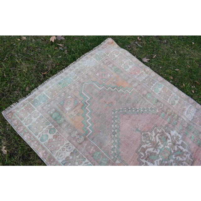 Antique White Distressed Turkish Oushak Hand Knotted Floor Rug - 3'6'' X 6'3' For Sale - Image 8 of 12