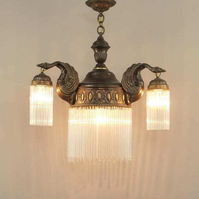 Art Nouveau Burnished Brass Chandelier, Vienna, 1910s For Sale - Image 6 of 8