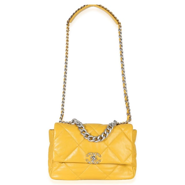 Yellow Yellow Quilted Lambskin Large Chanel 19 Flap Bag For Sale - Image 8 of 9