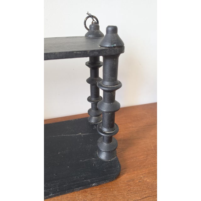 Vintage Wooden Black Tiered Shelf, Turned Spindle Display Stand, Rustic 2 Tier Wall Shelf, Folk Art Wood Rack, Cottage Decor For Sale - Image 11 of 17
