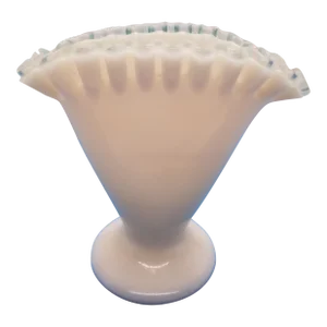 1941-1942 Fenton Glass Aqua Blue Crest Ruffled Fan Milk Glass Vase