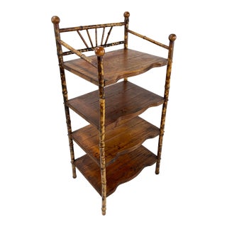 Vintage Four Tier Scorched Bamboo Shelf For Sale