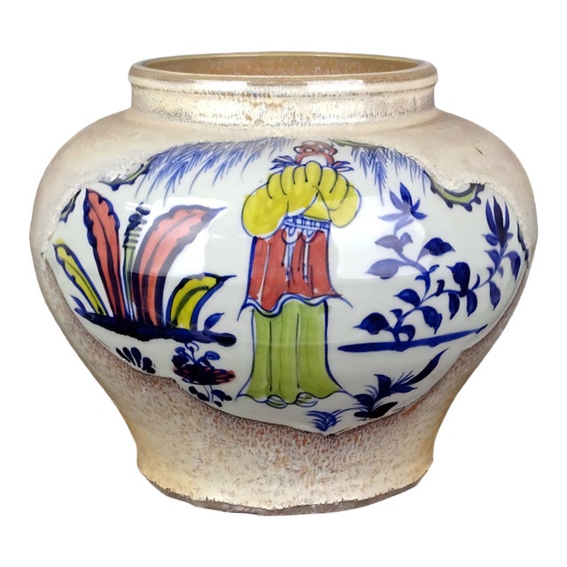 Chinese Vintage Ceramic Pot,Blue and White Famille Verte Porcelain Jar Hand Painted Figures Pattern For Sale