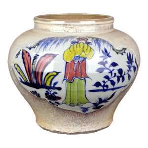 Chinese Vintage Ceramic Pot,Blue and White Famille Verte Porcelain Jar Hand Painted Figures Pattern