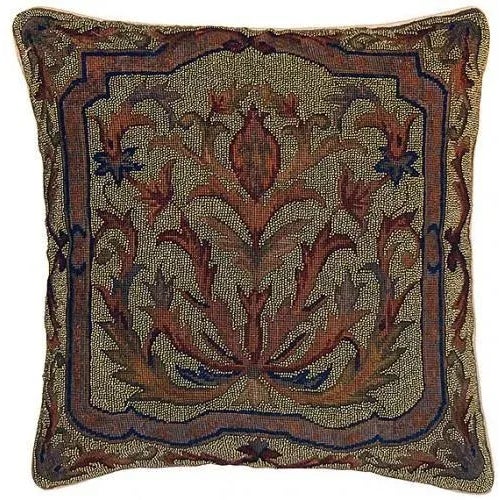 Transitional Gold & Beige Beaded Throw Pillow For Sale - Image 3 of 3