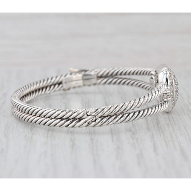Silver David Yurman 0.70ctw Diamond Albio Cable Bangle Bracelet Sterling Silver 6.5" For Sale - Image 8 of 8