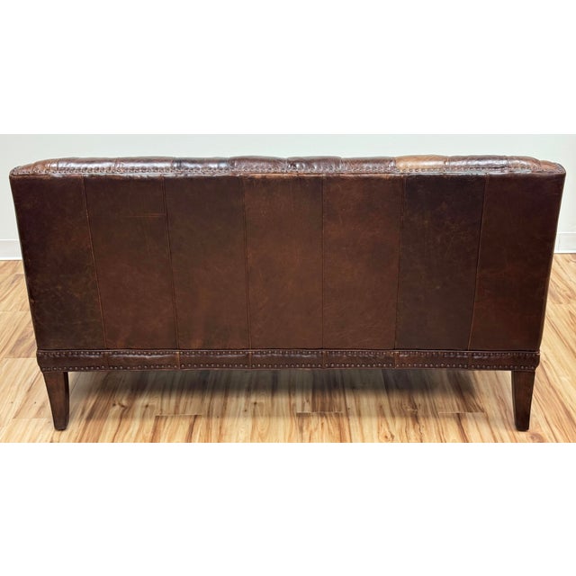 Brown Vintage Tufted Leather Settee Sofa With Nailhead Trim For Sale - Image 8 of 18