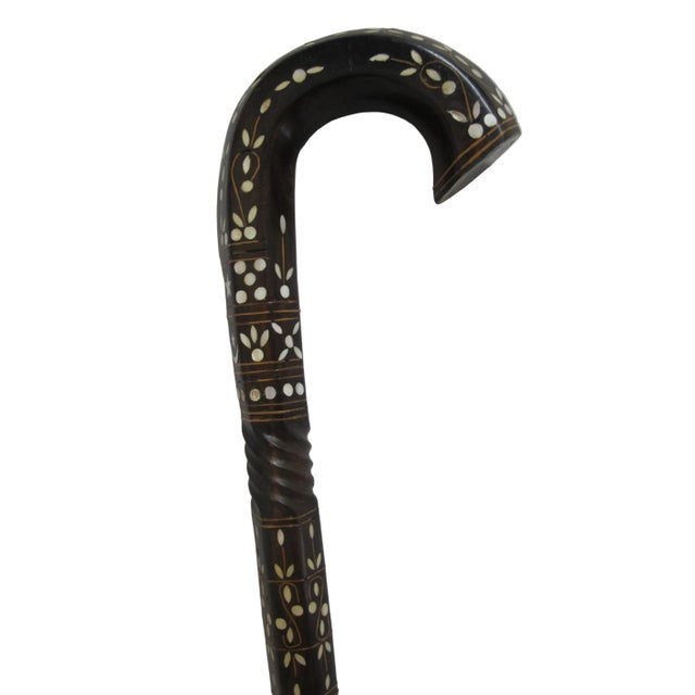 Traditional Crescent Moon & Star Inlaid Wood Mother of Pearl Cane Walking Stick For Sale - Image 3 of 12