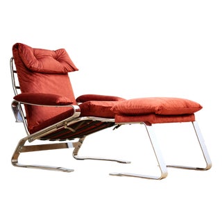 1970s Chrome & Velvet Lounge Chair Attributed to Reinhold Adolf and Hans-Jurgen for Schrapfer For Sale