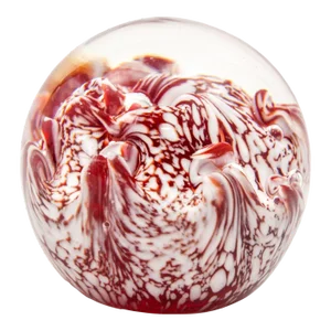 Vintage Crystal Art Glass Paperweight in Red and White Swirl Hungary 1960s