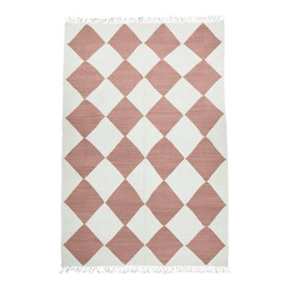 Redwood & Natural White Diamond Checker Zanafi Flatweave Moroccan Wool Rug 9x12 For Sale