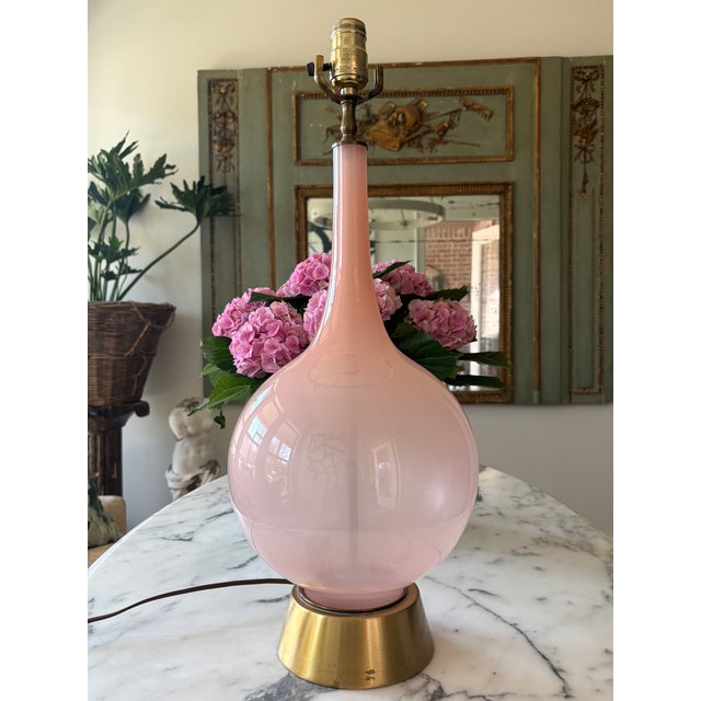 Mid-Century Italian Murano Style Blush Pink Opaline Glass Lamp For Sale - Image 10 of 18