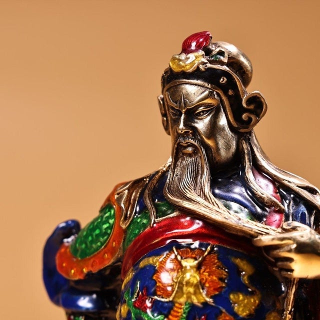 Gilt Bronze Cloisonné Enamel Figure of Guan Yu For Sale In Los Angeles - Image 6 of 9