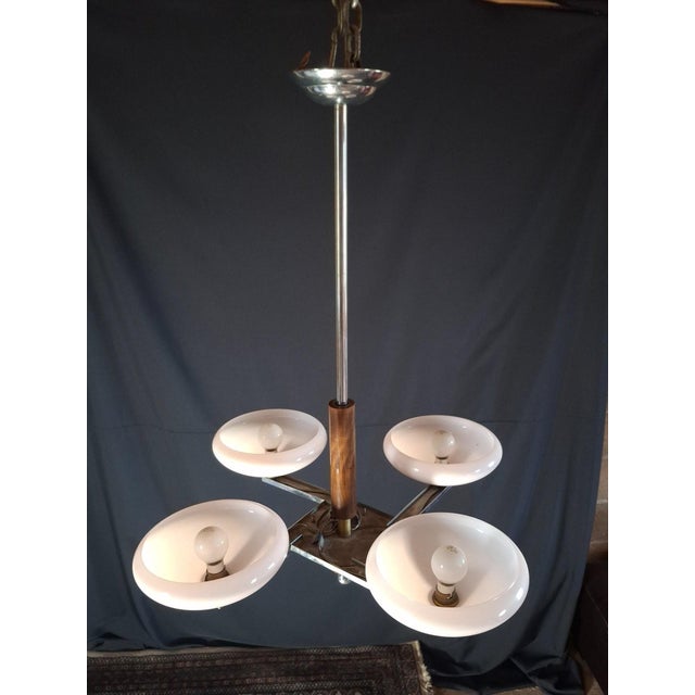 Art Deco Chandelier in Chrome and Pink Opaline Glass, 1950s For Sale - Image 6 of 9