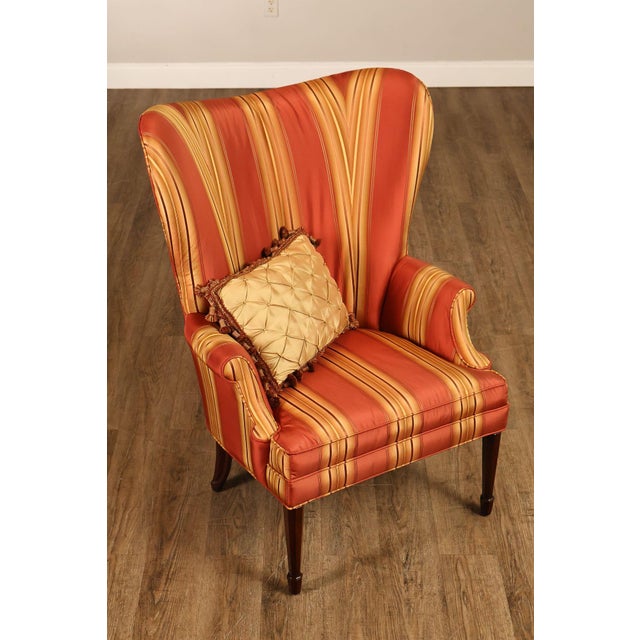 Custom Quality Pair Of Mahogany Fanback Wing Chairs For Sale - Image 4 of 18