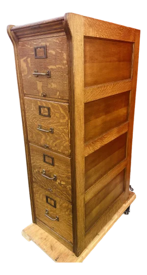 Antique Tiger Oak 4 Drawer Filing Cabinet by Yawman & Frbe MFG Co.