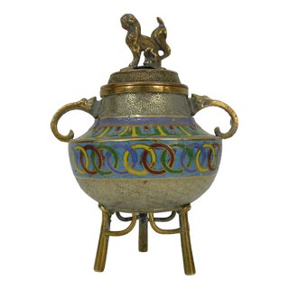 19th Century Burnt Tripod Perfume Bottle Covered in Gilded Bronze and Partitioned Enamels, Vietnam For Sale